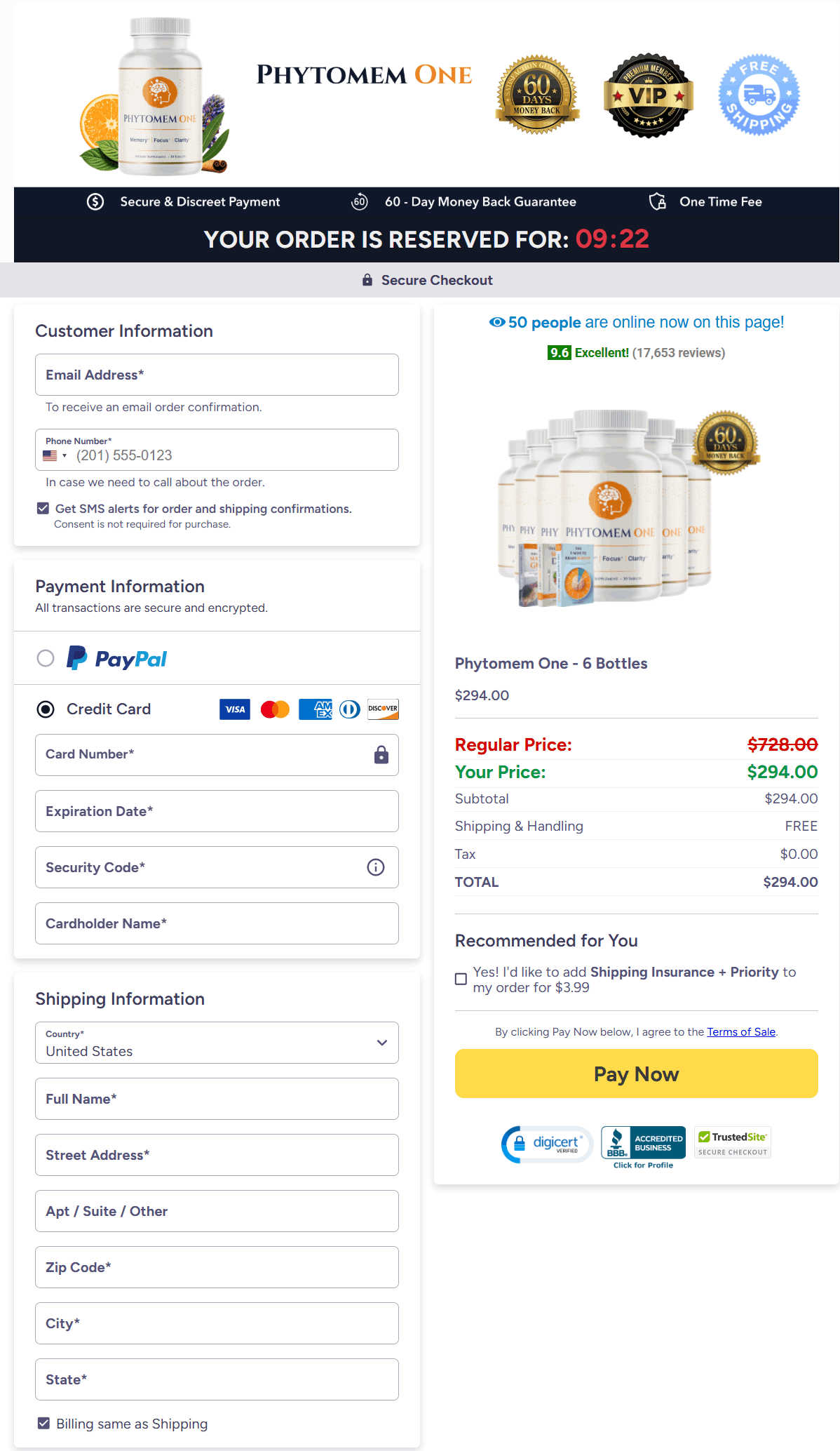 Phytomem-one-checkout-page